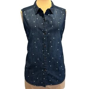 Universal Thread Blue chambray denim sleeveless stars print top XL 4th of July